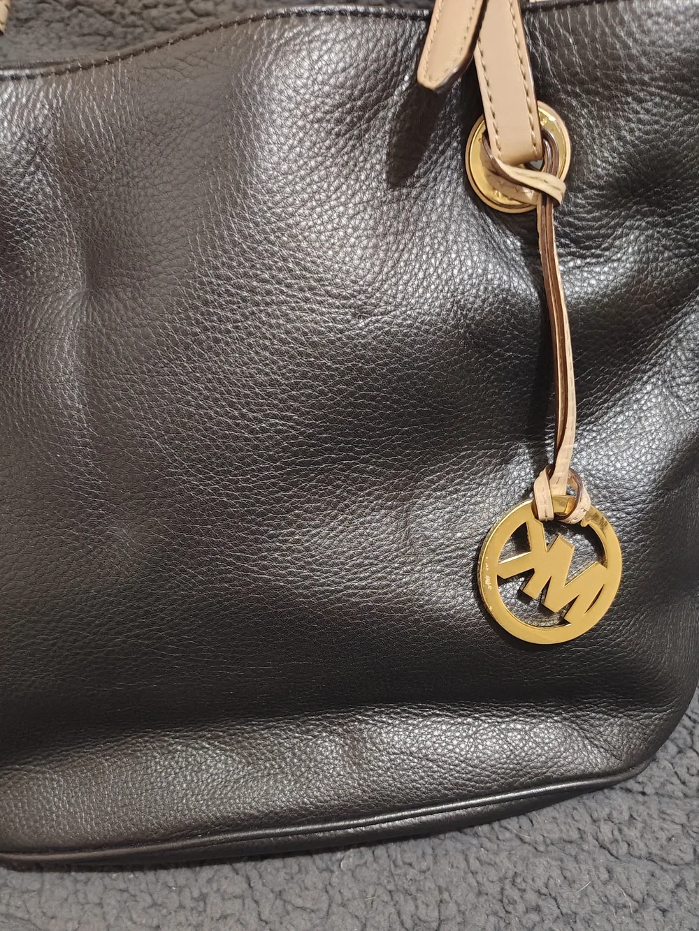 Michael Kors Black Leather Tote with Beige Straps